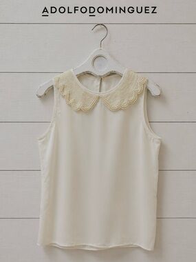 ADOLFO Dominguez Ivory Pearl Collar Blouse Size 40